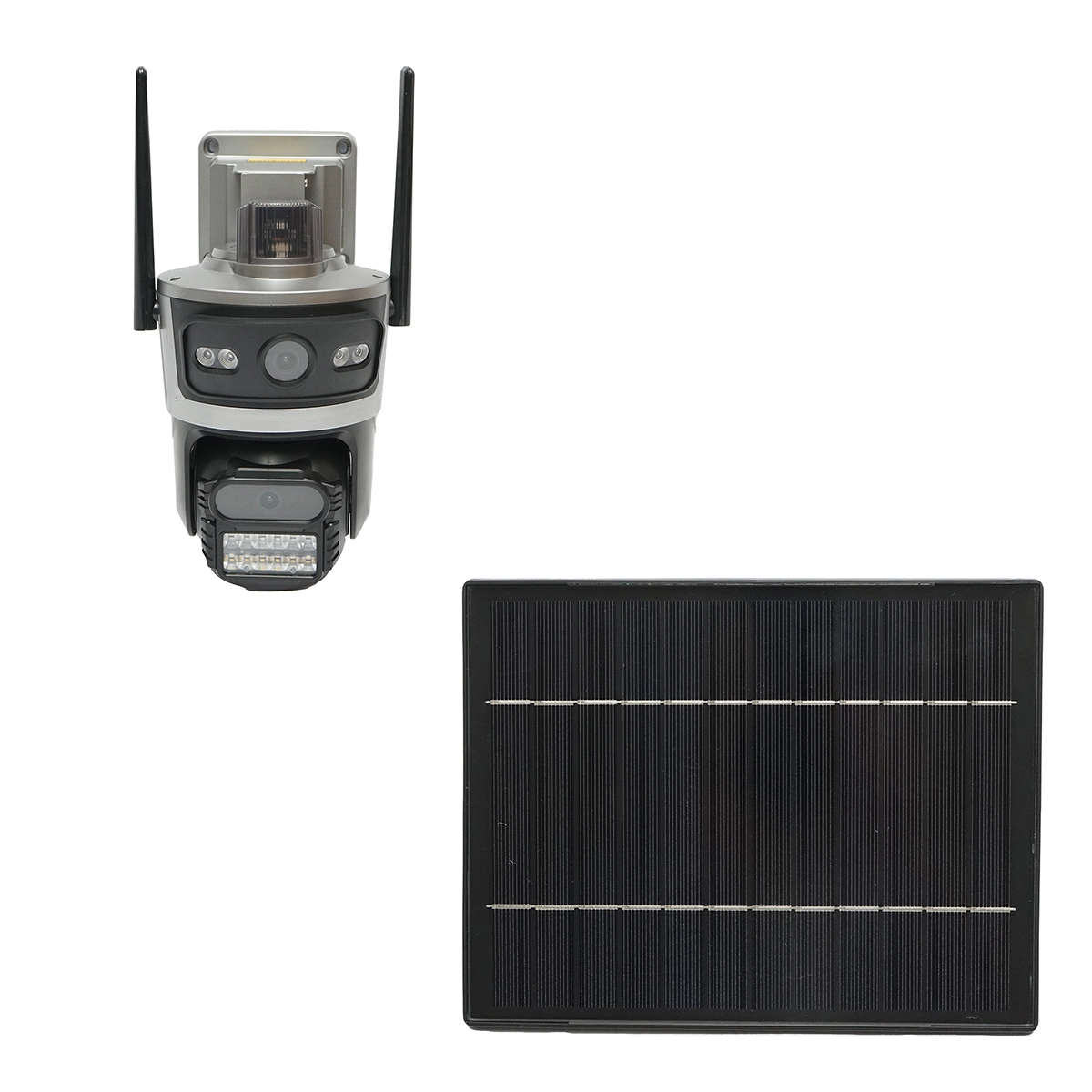 Camera supraveghere lentila duala 4 MP, cartela sim 4G, WIFI 2.4 GHz cu panou solar 7.6W Camera supraveghere lentila duala 4 MP, cartela sim 4G, WIFI 2.4 GHz cu panou solar 7.6W, baterie 18650 incarcare rapida, rotativa 360 grade PTZ cu senzor de miscare, detectie umana PIR, alarma, night vision si aplicatie iCSee - imagine 1