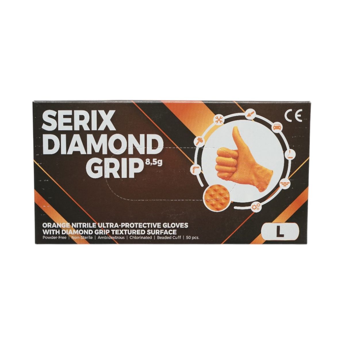 Manusi din nitril portocalii nepudrate cu textura diamond grip, marimea L, 50 buc-cutie Manusi din nitril portocalii nepudrate cu textura diamond grip, marimea L, 50 buc/cutie - imagine 1
