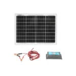 Panou solar 20W fotovoltaic monocristalin 400x300x17mm, regulator de incarcare 12/24V 10Ah, cablu 1.5/2m