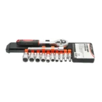 Set clichet reversibil 1/4 cu 10 tubulare si extensie Cr-V Breckner Germany - imagine 3
