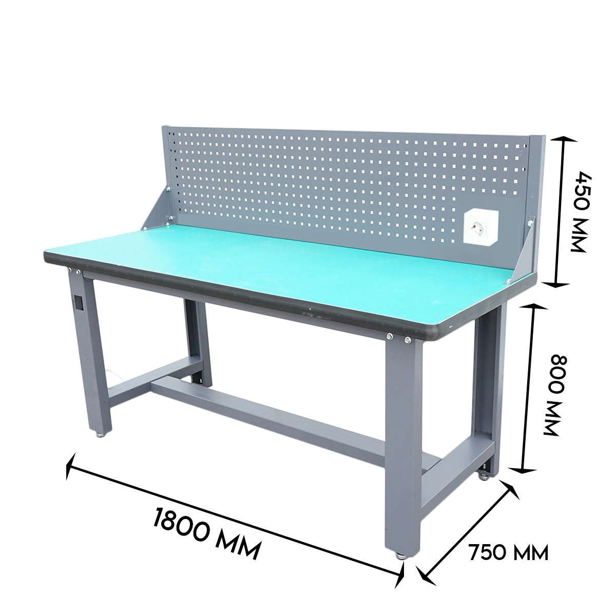 Masa, banc de lucru atelier cu priza 220V si panou perforat 1800x750x800+450mm Masa, banc de lucru atelier cu priza 220V si panou perforat 1800x750x800+450mm - imagine 1