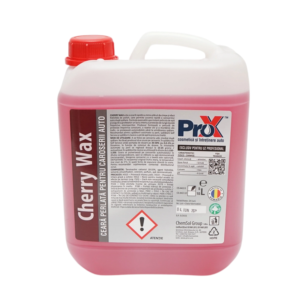 Ceara auto lichida perlata hidrofoba profesionala Cherry Wax Pro-X 5L Ceara auto lichida perlata hidrofoba profesionala Cherry Wax Pro-X 5L - imagine 1