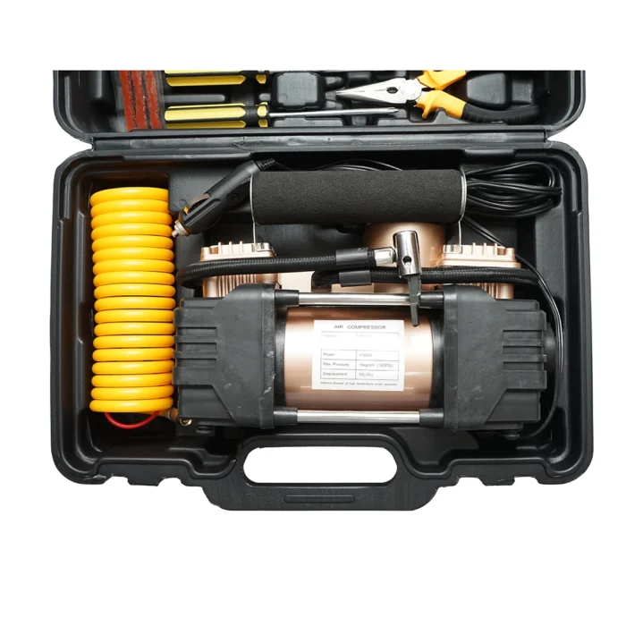 Compresor aer umflat roti 12V 180W, 150PSI, 45l/min, cablu 3m, kit ...