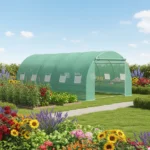 Solar de gradina 500x300x200cm, folie verde PE cu plasa 140g/mp UV, 1 usa, 10 ferestre, teava otel galvanizat 19mm THOR - imagine 7