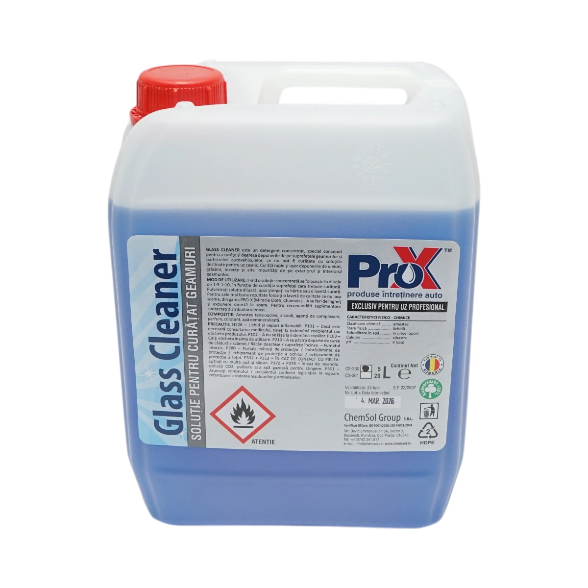 Solutie curatare geamuri auto concentrata profesionala Glass Cleaner Pro-X 5L Solutie curatare geamuri auto concentrata profesionala Glass Cleaner Pro-X 5L - imagine 1