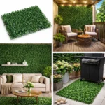 Panou gard viu artificial verde decorativ cu frunze mici 40x60x3cm - imagine 3