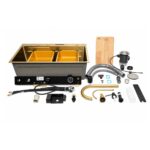 Chiuveta bucatarie multifunctionala din otel inoxidabil auriu PVD cu doua baterii, afisaj digital temperatura, doua cascade, dozator detergent, spalator pahare, scurgator, tava, tocator si accesorii incluse 75x46x22cm - imagine 7